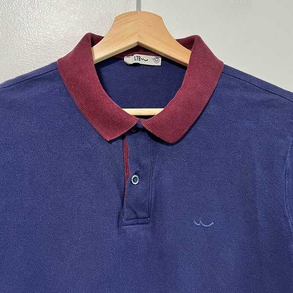 LTB Men’s Navy Blue Polo Shirt with Burgundy Trim - Size M - Picture 9 of 11